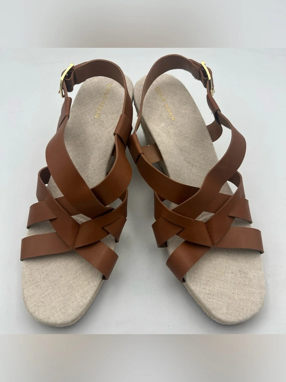 COLE HAAN Crystal Brown Espadrille Strappy Wedge Sandals Women’s Size 9 New